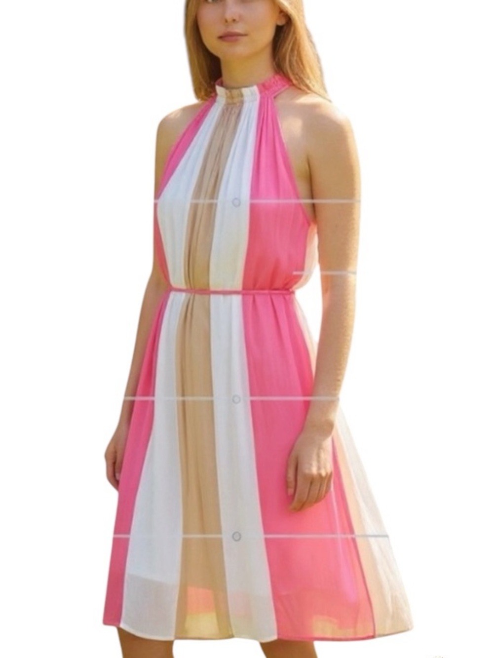 Ramy Brook Halter Dress | Pink Multi | Pleated | Size S | Feminine Summer Dress